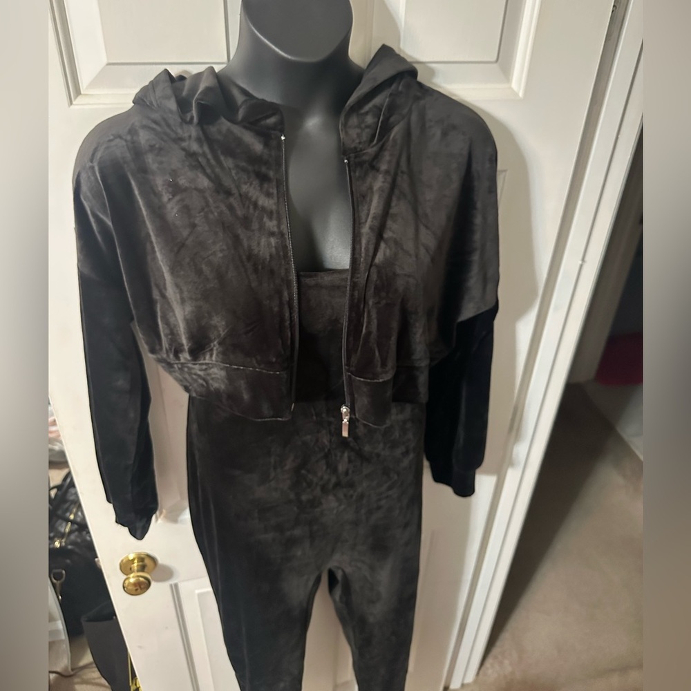 Fashion Nova Black Velvet 2 Piece Jumpsuit Set Size 1X
